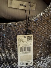 MNG Damen Minikleid silber Pailletten Langarm...