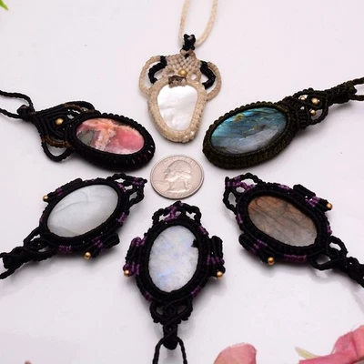 Set Aus 6 Handmade Boho Reiki-Halsketten Mit Natur Mix Gemstones Anhänger - Bild 1 von 4