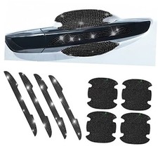 8Pcs Bling Rhinestone Car Door Handle Stickers Protector, Trim Auto Door Black