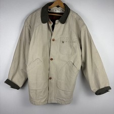 VTG LL Bean Chore Coat Men's Large Beige Canvas Barn Farmhouse Classic Lined