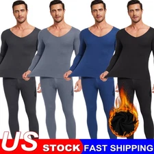 Men's Thermal Underwear Set Fleece Lined Soft Long Johns Base Layer Top & Bottom