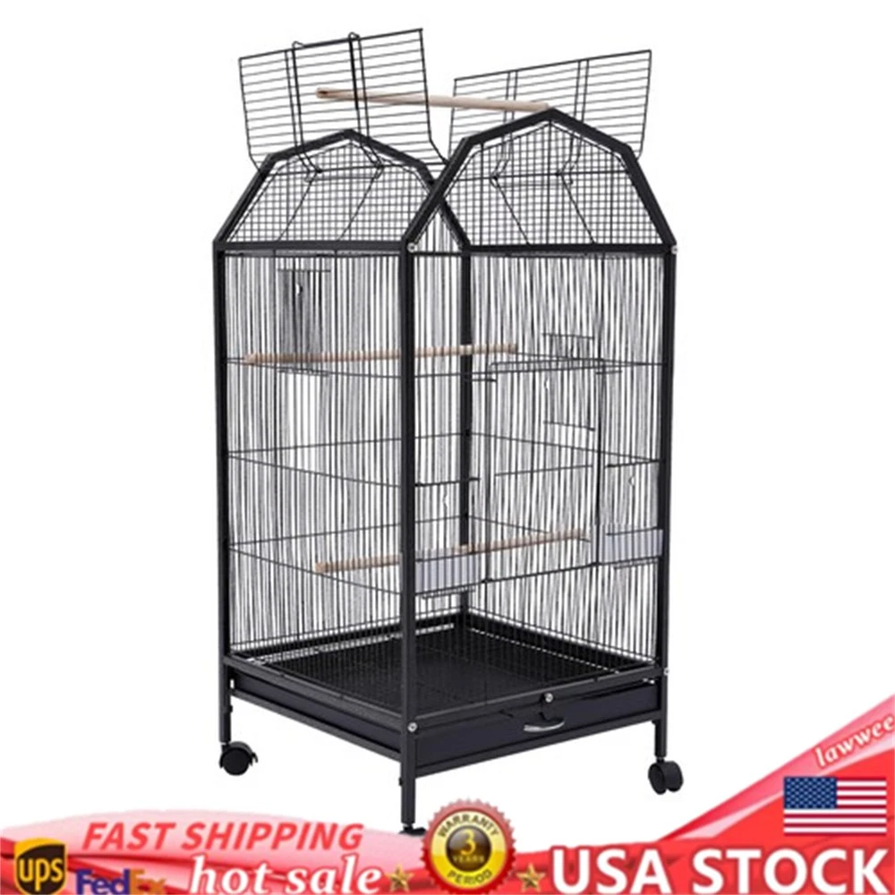 Black Bird Cage Large Play Top Parrot Finch Cage Cockatiel Cockatoo Play Top