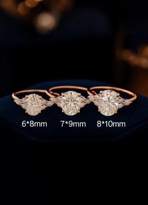 Anello di fidanzamento in moissanite placcato oro rosa 14 carati anelli... - Immagine 4 di 4