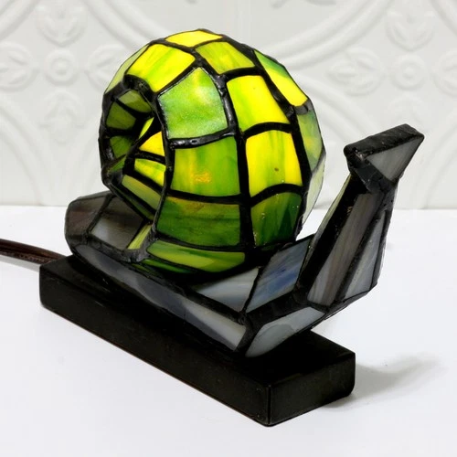 Snail Accent Desk Lamp Nightlight Rare Abstract Stained Glass Tiffany Style Vtg.