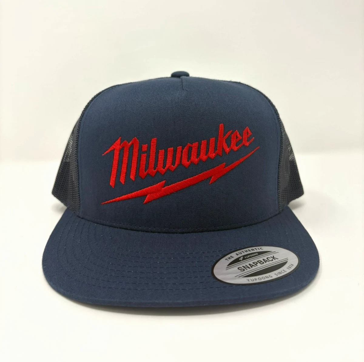 Milwaukee Tool Addicts Trucker Hat Cap Blue Red logo