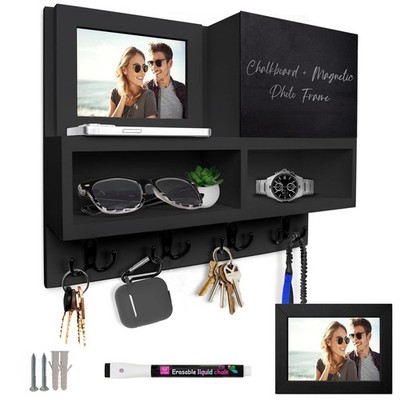 Key and Mail Holder for Wall with Chalkboard   Magnetic Photo Frame Key Holde...