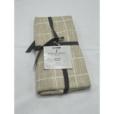 Fieldcrest Luxury 20  X 20  Windowpane Print Beige Linen Dinner Napkin Set of 4