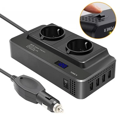 MARKENLOS Spannungswandler DC 12V auf AC 220V Wechselrichter Inverter 2 Steckdosen 4 USB