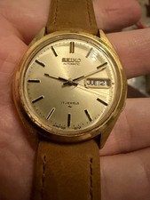 Vintage Seiko Automatic 7009-8599 Gold Champagne Dial Day-Date Leather Watch