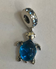 Blue Sea Turtle Dangle Charm Murano Glass Silver