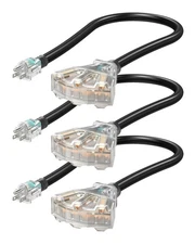 3 Packs 2 FT12/3 Gauge Indoor/Outdoor Tri-Tap Extension Cord Splitter UL Listed