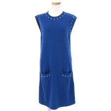 Chanel Dress Cotton Cashmere Blue Size 34 P53637 Women's