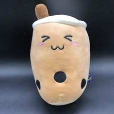 Boba Milk Tea Tan Plush 8.5" Stuffed Embroidered Face Bubble Tea Drink Toy