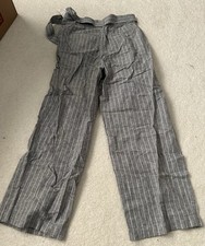 Uniqlo women’s regular S gray belted linen cotton wide straight pants NWT