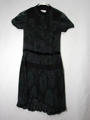 New Coach X Kaffe Fassett Print Floral Midi Asymmetrical Lace Hem Pleated Size 0