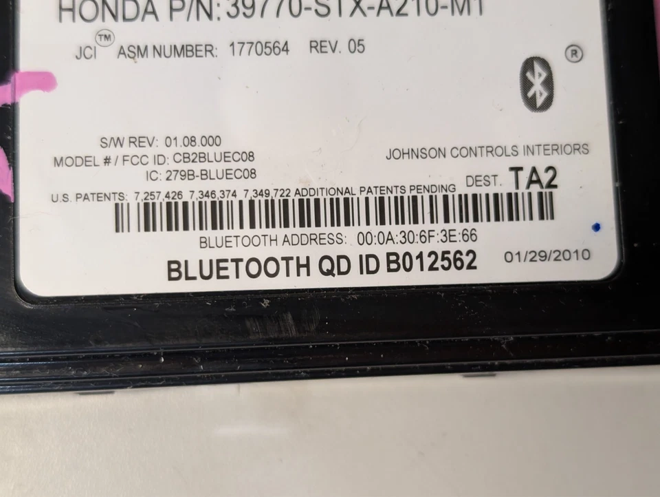 ✅ Comunicación 10-13 ACURA MDX Bluetooth 39770-STX A210 M1 39770STXA210M1 Foto 3 de 4