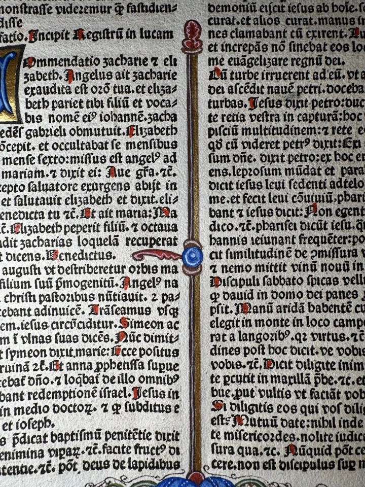 ОЧЕНЬ РЕДКИЙ 15-го века Incunable Bible лист Венеции, 1482 - Лука - с подсветкой - Изображение 4 из 4