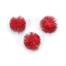 Christmas Poms Poms  Red Tinsel Pom Poms - 1in. - 6 Pcs dar115430 