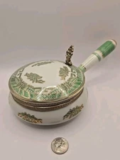 Vtg SILENT BUTLER CRUMB CATCHER w/Handle #6788 Porcelain Oriental Light Green