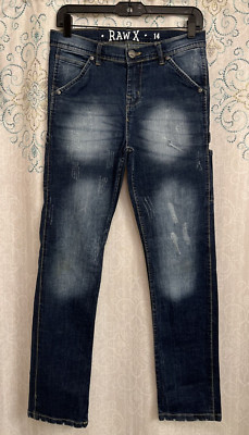 Boy's Raw X Stretch Carpenters Dark Distressed Denim Jeans Size 14 (30''x29'')
