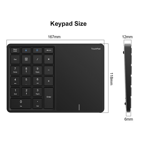 Rechargeable Numeric 22 keys Keypad With Touchpad Bluetooth 2.4G Wireless - Photo 9/16