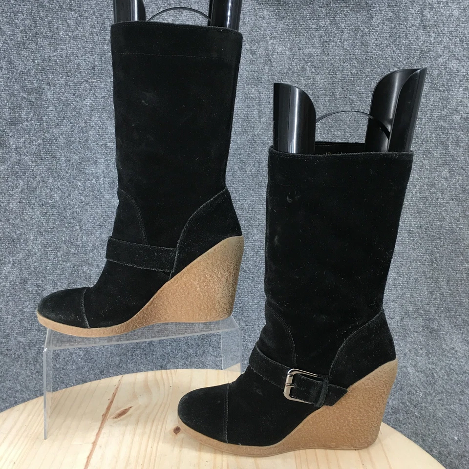 Botas Nine West para mujer 7,5 M Darren cuña alta negras gamuza cuero media pantorrilla Foto 2 de 4