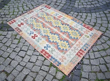 Afghan Rug 43'' x 64'' Pastel Colors Rug Home Decor Rug Flat Woven Wool Area Rug