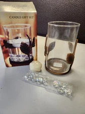 2001 Target Floating Candle Gift Set Burnished Gold Holder, Recycled Glass 