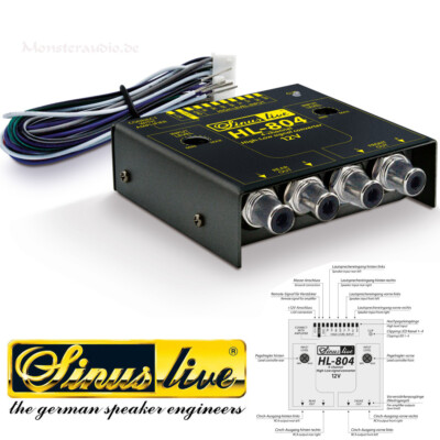 SinusLive HL804 4-Kanal High-Low-Level-Converter Remote Cinch Adapter Konverter