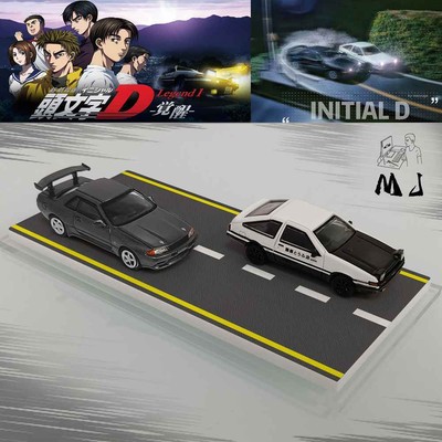 1:87 MJ Initial D Toyota AE86 & Nissan GTR32 Plastic Models Car Collection Gifts
