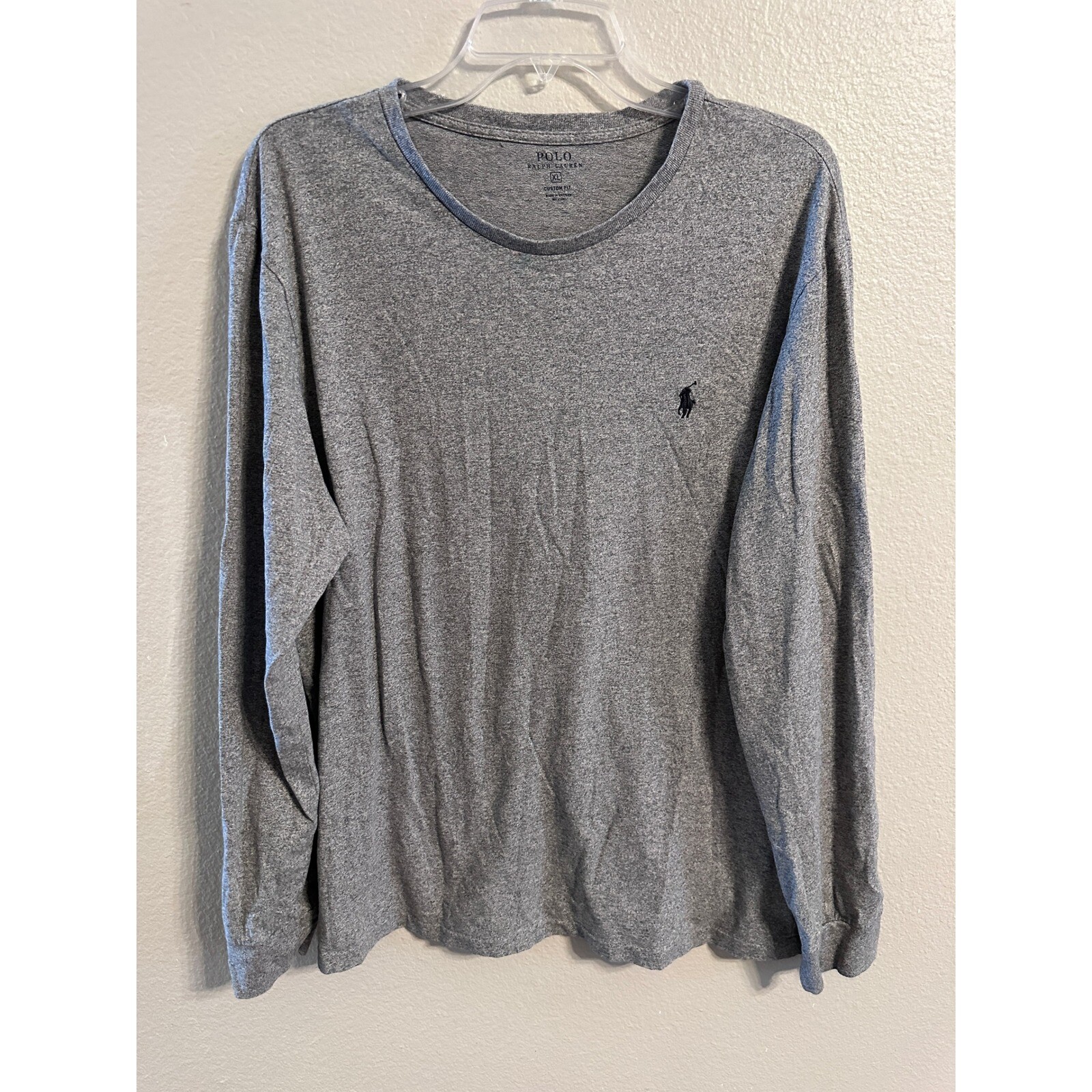 PONY Polo Ralph Lauren T Shirt Manica Lunga Vestibilità Personalizzata Grigio XL