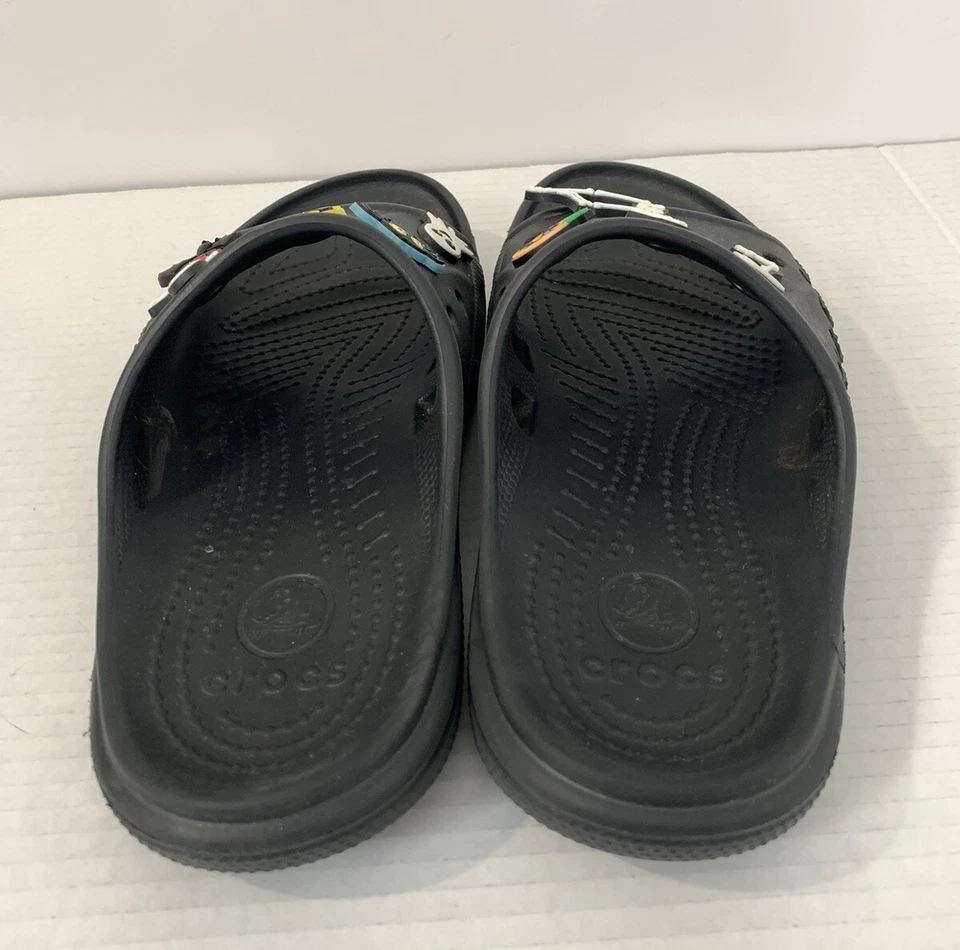 Crocs Classic Slide Sandal Size W10 M8 Black w/ Halloween Jibbitz Charms - Изображение 3 из 4