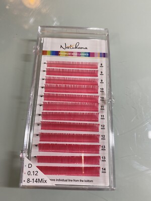 Rosa, hellrote Nerz halbpermanente individuelle Verlängerung Wimpern D0,12 verschiedene Größen, UK