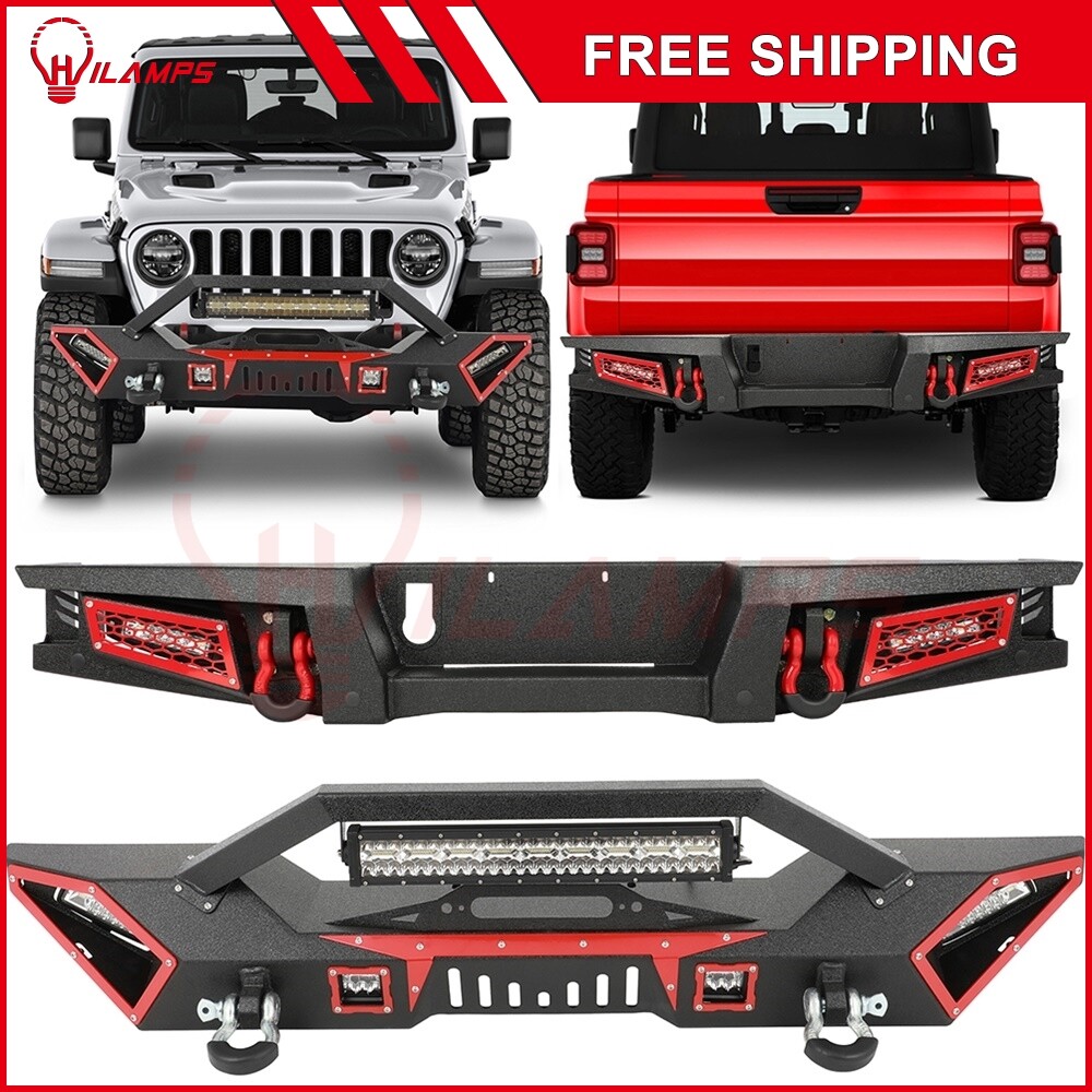 Black Powder Steel Bumper with D-Rings for 2020-2023 Jeep Gladiator JT  