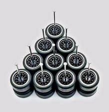 5 Sets BBS Black With Silver Lip 11mm Rims  Real Rider Rubber Tires Wheels 1/64