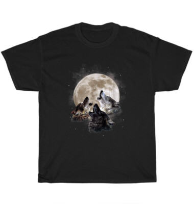 Three Wolves Howling at the Moon T-Shirt Animal Wolf Lover Unisex Funny Tee Gift