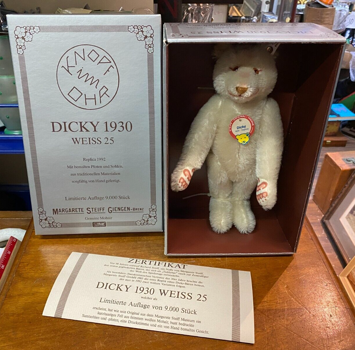 Lovely Rare Steiff Dicky Ltd Edition Teddy Bear 1930 Replica 1992