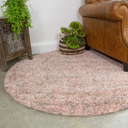 Blush Pink Shaggy Rug Soft Bedroom Rugs Flecked Round Circle Dining