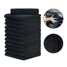 10 Pcs Edgeless Microfiber Towel No Tag No Scratch Professional  16"X16" Black
