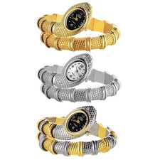 Womens Punk Snake Quartz Wrist Watch Layered Flexible Curved Bracelet Adjustable