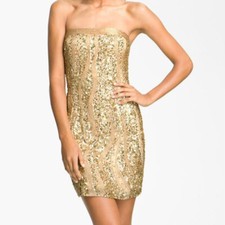 ADRIANNA PAPELL GOLD STRAPLESS size 10P #9 NWT
