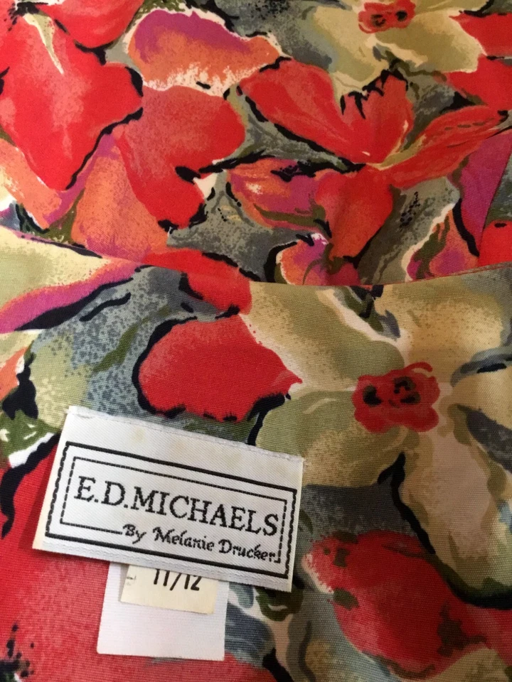 Vtg 80s ED MICHAELS MEL DRUCKER 11/12 Rayon ShirtDress Belted RedFloral 6-A388-3 - Image 4 of 4