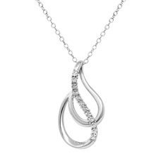 Natural Diamond Pendant Necklace Tear Drop Style in Sterling Silver 18 inch