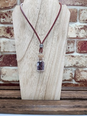 Red Obsidian Gemstone Jar Leather Necklace J11