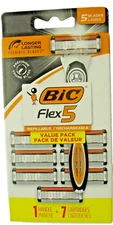 BIC Flex 5 Refillable Razors for Men 8 Piece Kit 7 Cartridges and Handle