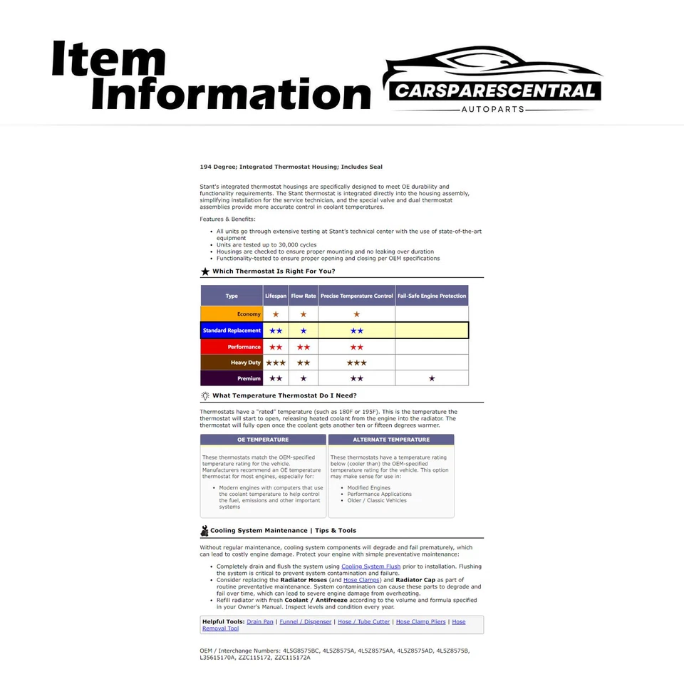 Conjunto de termostato/salida de agua para motor Stant para Mazda Tribute 2008 Foto 3 de 4