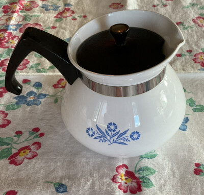 Vintage Corning Ware Blue Cornflower Coffee Tea Pot Cup Lid