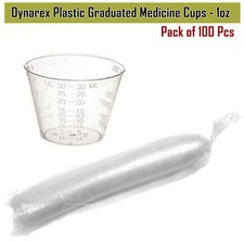 Non-Sterile Graduated Plastic Medicine Measuring Cups Disposable 1 Oz 100 Count