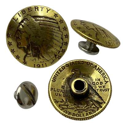 4 pack Gold Indian Head Screw Back Conchos - 3/4''
