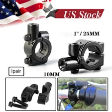 1"25mm Motorcycle HandleBar 10mm Mirror Thread Mount Holder Clamp Adaptor Black